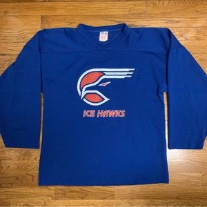 Vtg Ice Hawks Mens Hockey Jersey #5 Spell Out Script Logo Athletic Knit AK Sz M